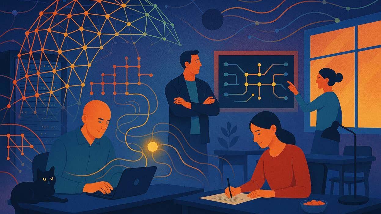 Grafische Darstellung von Wissenschaftlern bei der Arbeit 