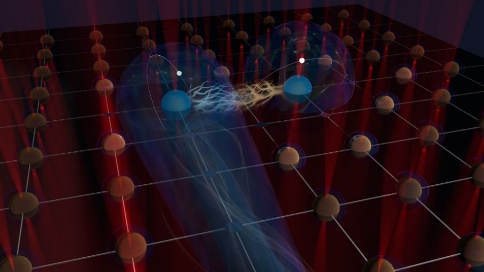 3D-Modell der Wechselwirkung von zwei Atomen 