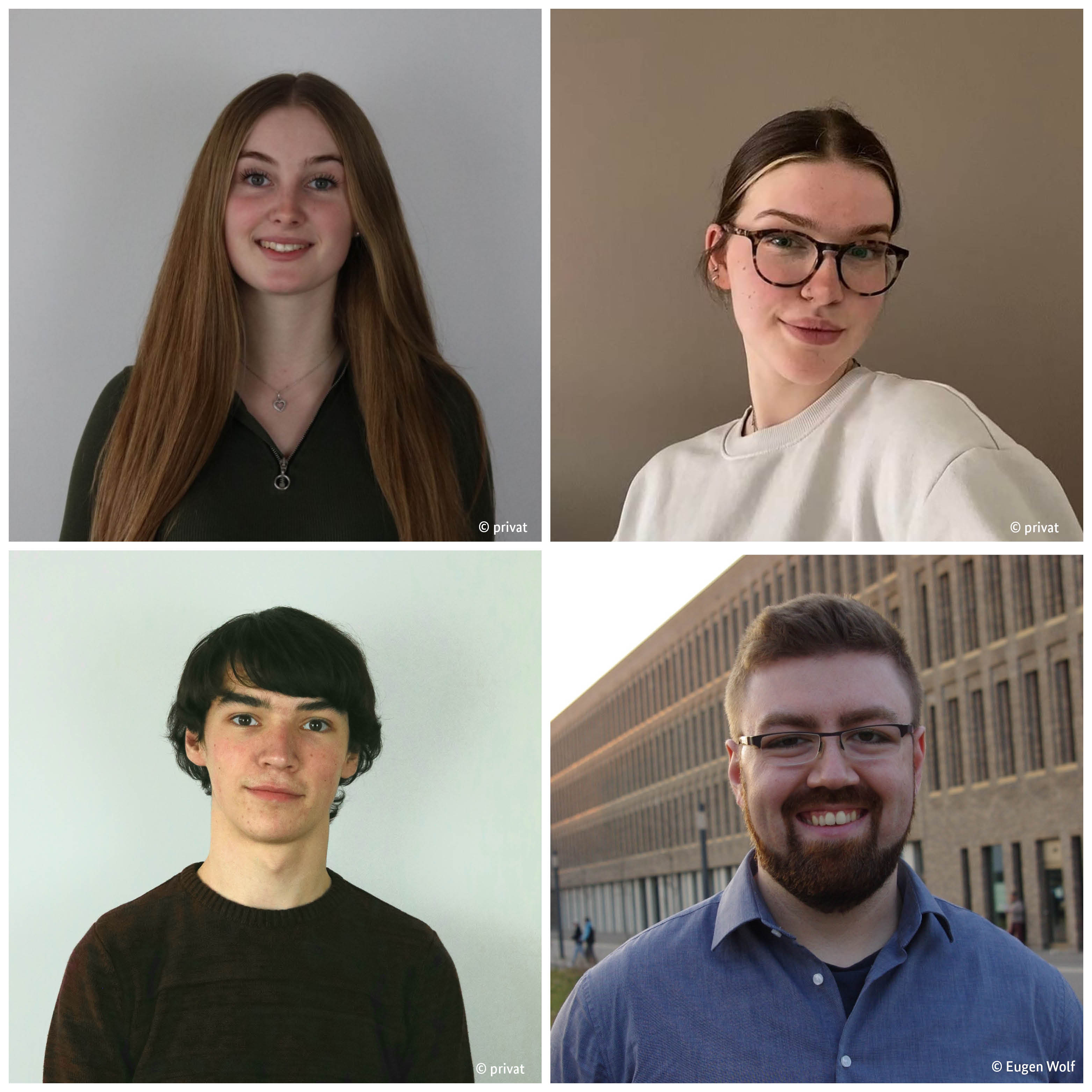 Collage aus Portraits von Milena Ahuis, Emma Hüer, Christian Brockmann und Yannic Toschke